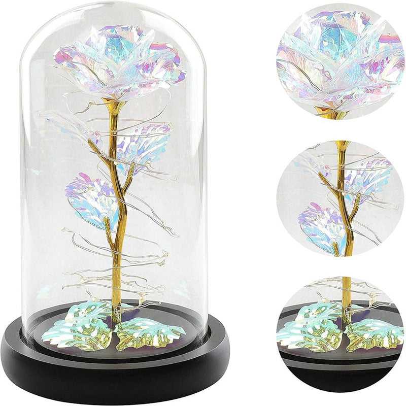 Wedding Gift Clearance | Wofair Artificial Rose Flowers in Durable Glass on Wood Base with LED Lights for Christmas Valentine'S Day Wedding Anniversary Proposal Gift for Women Mom Grandma Girlfriend Home & Garden > Decor > Seasonal & Holiday Decorations Wofair   