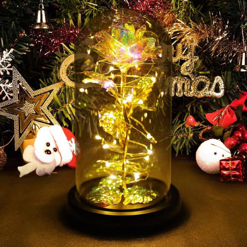 Wedding Gift Clearance | Wofair Artificial Rose Flowers in Durable Glass on Wood Base with LED Lights for Christmas Valentine'S Day Wedding Anniversary Proposal Gift for Women Mom Grandma Girlfriend Home & Garden > Decor > Seasonal & Holiday Decorations Wofair   