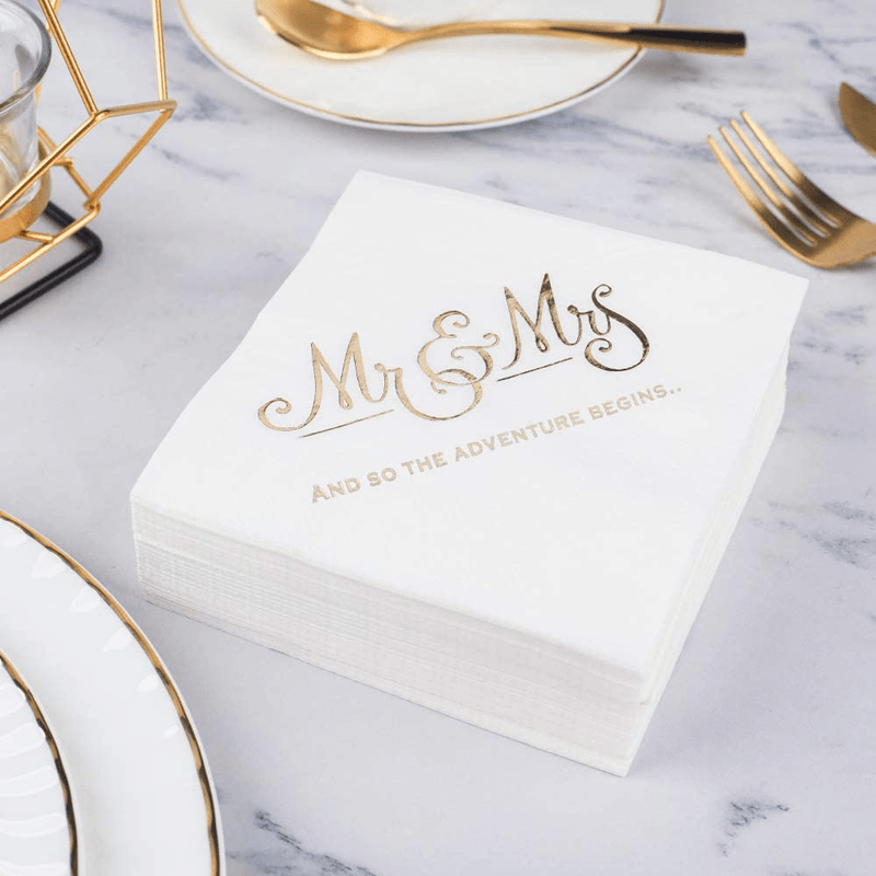 Wedding Napkins Mr and Mrs Gold Cocktail Beverage Dessert Napkins for Wedding Shower Engagement Party Decorations, Wedding Cake Table Decor Supplies. 100 Pcs, 3-Ply Home & Garden > Decor > Seasonal & Holiday Decorations Original Letter Board Supply Co   