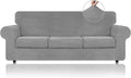 WEERRW 4 Pieces Velvet High Stretch Couch Covers for 3 Cushion Couch Sofa Slipcovers, Washable Furniture Protector with Non Slip Elastic Bottom, Feature Soft and Thick Plush Fabric, Dark Grey, Large Home & Garden > Decor > Chair & Sofa Cushions WEERRW Silver Grey Large 