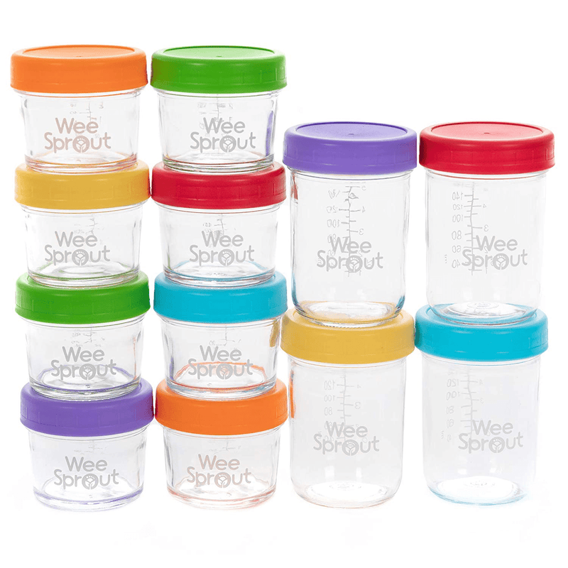 WeeSprout Glass Baby Food Storage Jars - 12 Set, 4 oz Baby Food Jars with Lids, Freezer Storage, Reusable Small Glass Baby Food Containers, Microwave & Dishwasher Friendly, for Infants & Babies Home & Garden > Decor > Decorative Jars WeeSprout Bright Variety Eight 4 Ounce Four 8 Ounce 