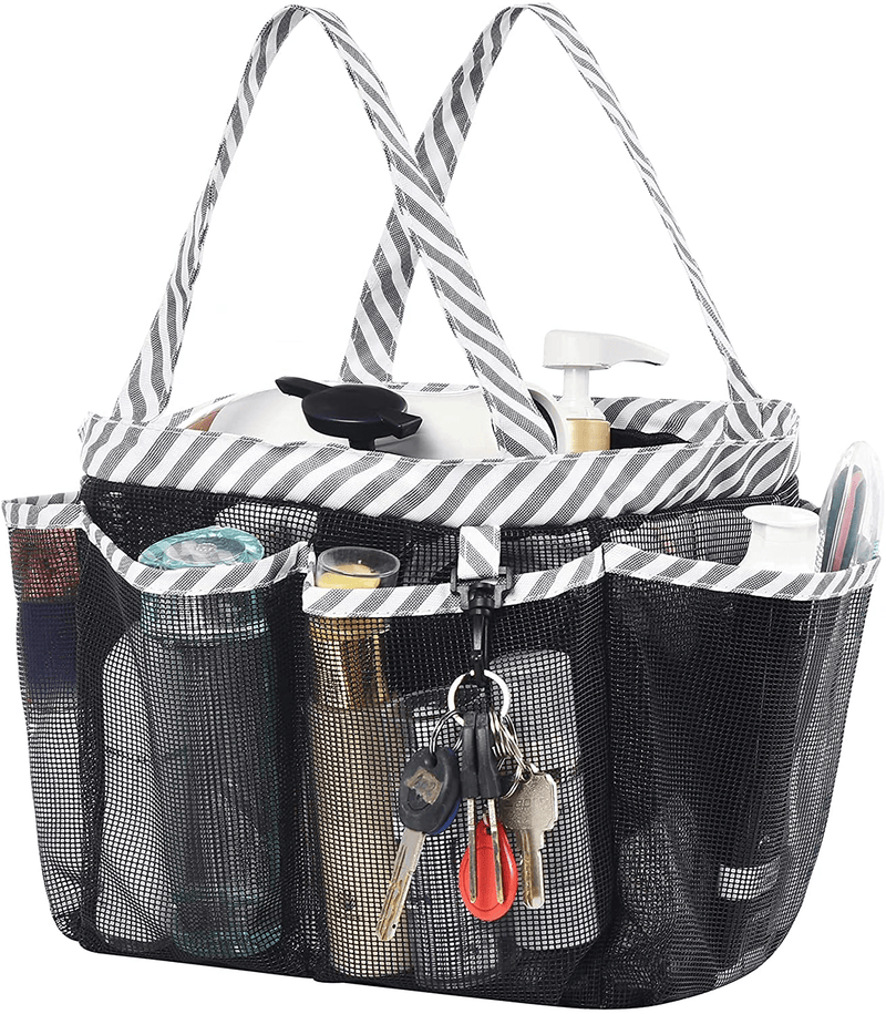 WEHUSE Mesh Shower Caddy Tote with Waterproof Inner Bag, Black Portable Shower Caddy for College Dorm Bathroom Camp, 8 Basket Pocket Sporting Goods > Outdoor Recreation > Camping & Hiking > Portable Toilets & Showers HomeE Grey Stripe  