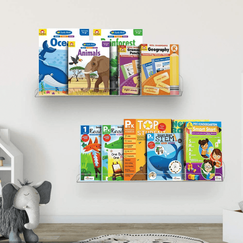 Weiai Clear Acrylic Shelf 15" Invisible Floating Wall Ledge Bookshelf, Kids Book Display Shelves Wall Mounted (15 Inch 3Pack) Furniture > Shelving > Wall Shelves & Ledges Weiai   