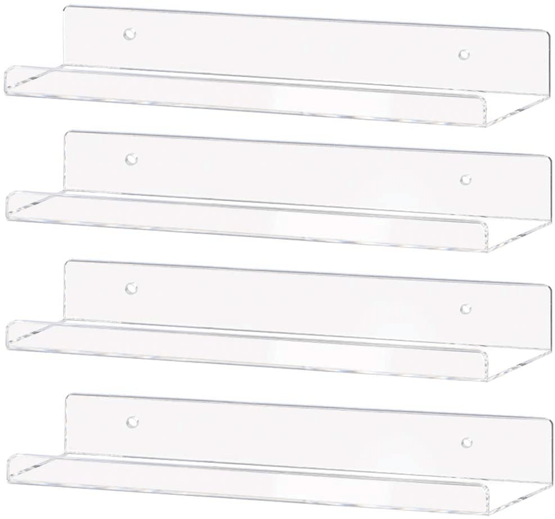 Weiai Clear Acrylic Shelf 15" Invisible Floating Wall Ledge Bookshelf, Kids Book Display Shelves Wall Mounted (15 Inch 3Pack)