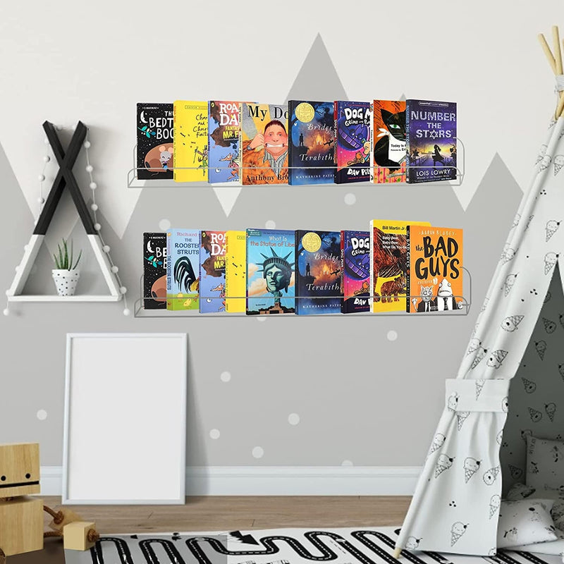 Weiai Clear Acrylic Shelves 24 Inches, Floating Wall Bookshelf for Kids, Transparent Book Shelf Ledge for Wall, Set of 3 Furniture > Shelving > Wall Shelves & Ledges Weiai   