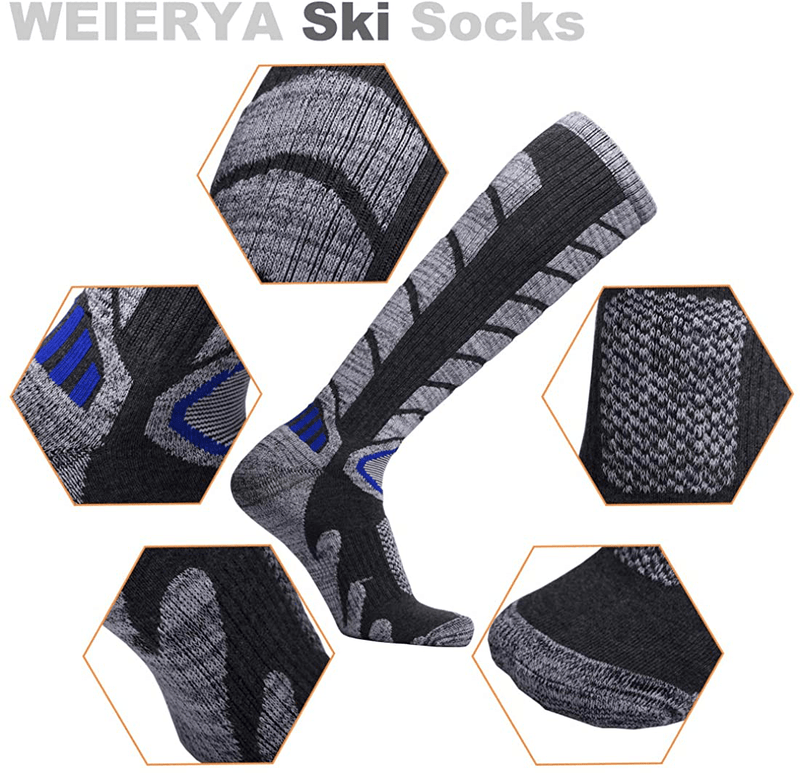 WEIERYA Ski Socks 2 Pairs Pack for Skiing, Snowboarding, Outdoor Sports Performance Socks  KOL DEALS   