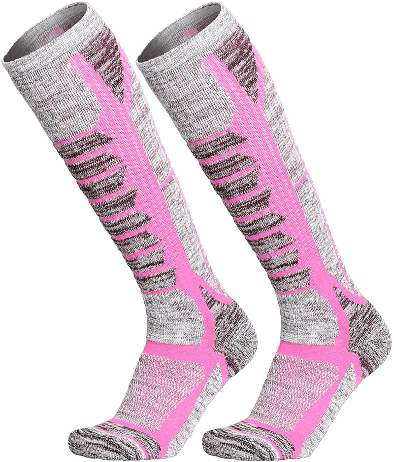 WEIERYA Ski Socks 2 Pairs Pack for Skiing, Snowboarding, Outdoor Sports Performance Socks  KOL DEALS Retro Pink 2 Pairs X-Large 