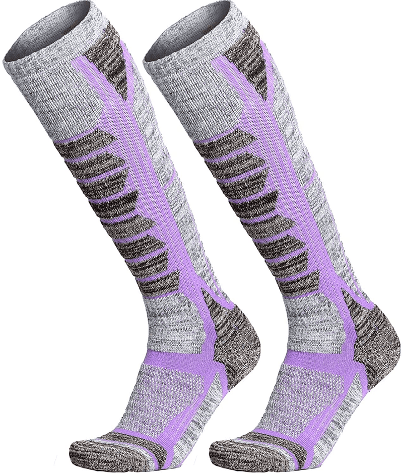 WEIERYA Ski Socks 2 Pairs Pack for Skiing, Snowboarding, Outdoor Sports Performance Socks  KOL DEALS Retro Purple 2 Pairs Large 