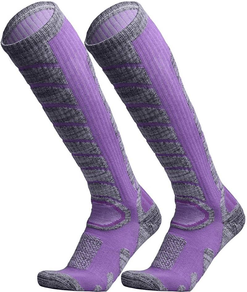 WEIERYA Ski Socks 2 Pairs Pack for Skiing, Snowboarding, Outdoor Sports Performance Socks  KOL DEALS Purple 2 Pairs Medium 