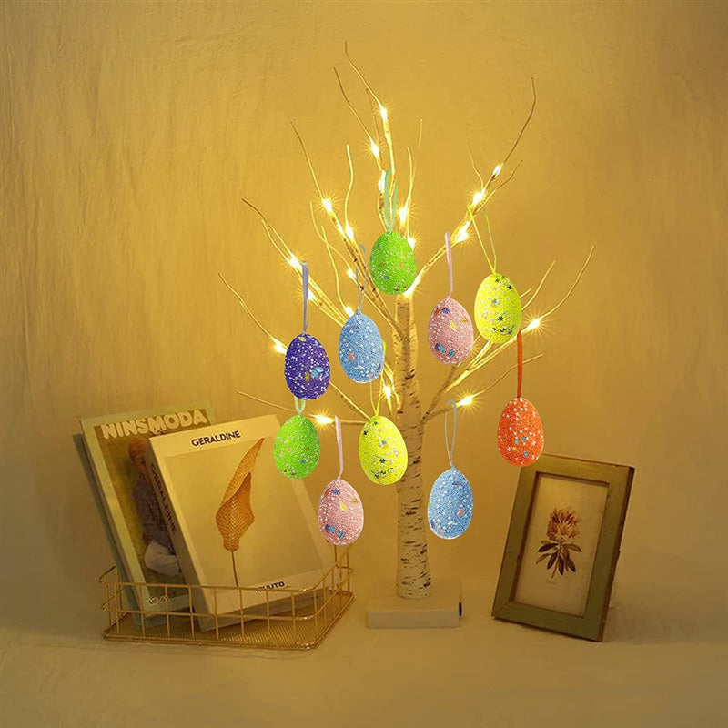 Weillsnow 24 Inch Pre-Lit White Birch Tree with Easter Egg Ornaments, Battery Operated 24 Warm White Led Lights Table Centerpiece for Party Home Spring Easter Holiday Decorations (Glitter Eggs) Home & Garden > Decor > Seasonal & Holiday Decorations Linhai Huanbo Lighting Co.,Ltd   