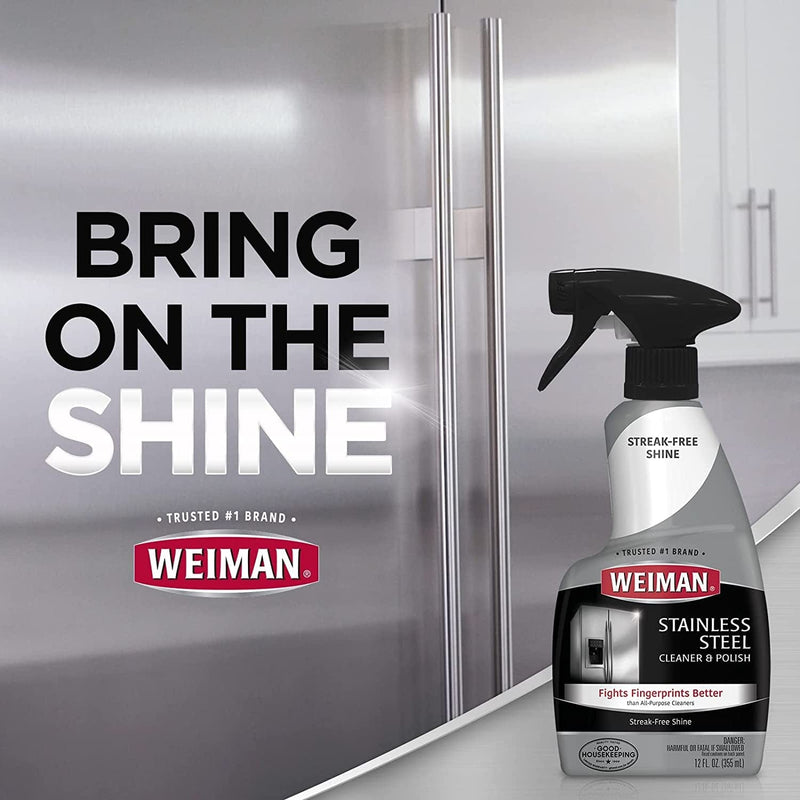 Weiman Stainless Steel Cleaner and Polish - 2 Pack Bundle with Microfiber Cloth - Protects Appliances from Fingerprints and Leaves a Streak-Free Shine for Refrigerator Dishwasher Oven Grill Etc