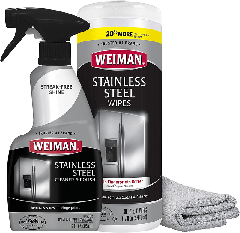 Weiman Stainless Steel Cleaner Kit - Fingerprint Resistant, Removes Residue, Water Marks and Grease from Appliances - Works Great on Refrigerators, Dishwashers, Ovens, and Grills - Packaging May Vary Home & Garden > Household Supplies > Household Cleaning Supplies Weiman   