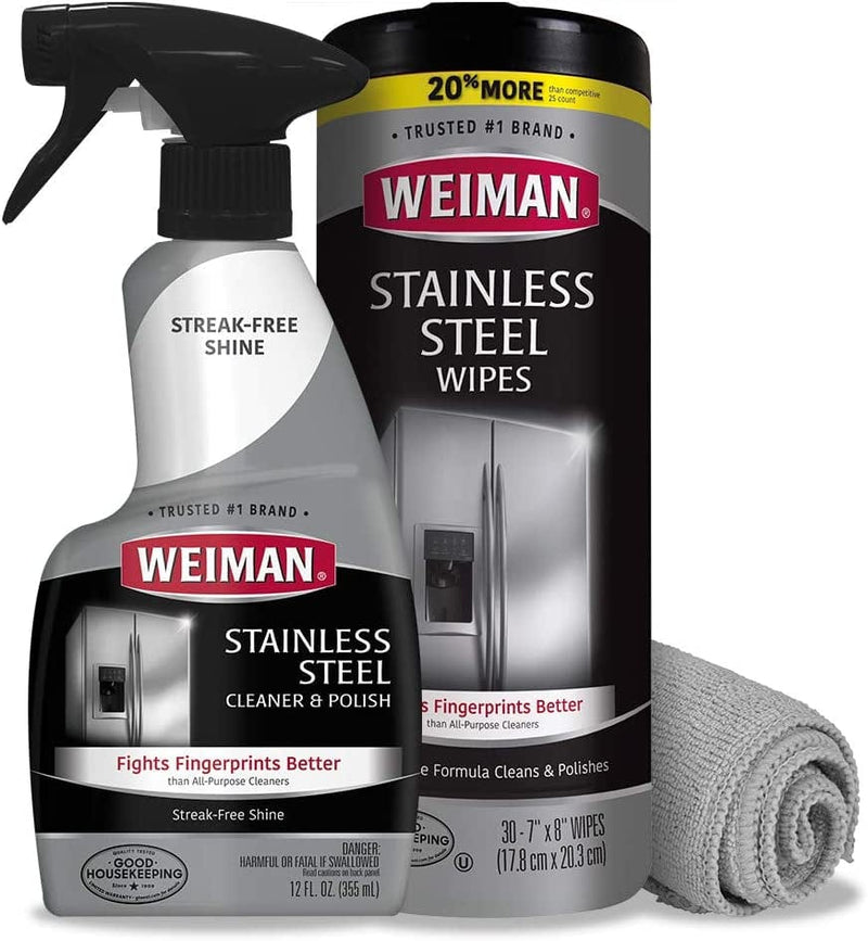 Weiman Stainless Steel Cleaner Kit - Fingerprint Resistant, Removes Residue, Water Marks and Grease from Appliances - Works Great on Refrigerators, Dishwashers, Ovens, and Grills - Packaging May Vary Home & Garden > Household Supplies > Household Cleaning Supplies Weiman Products, LLC.   