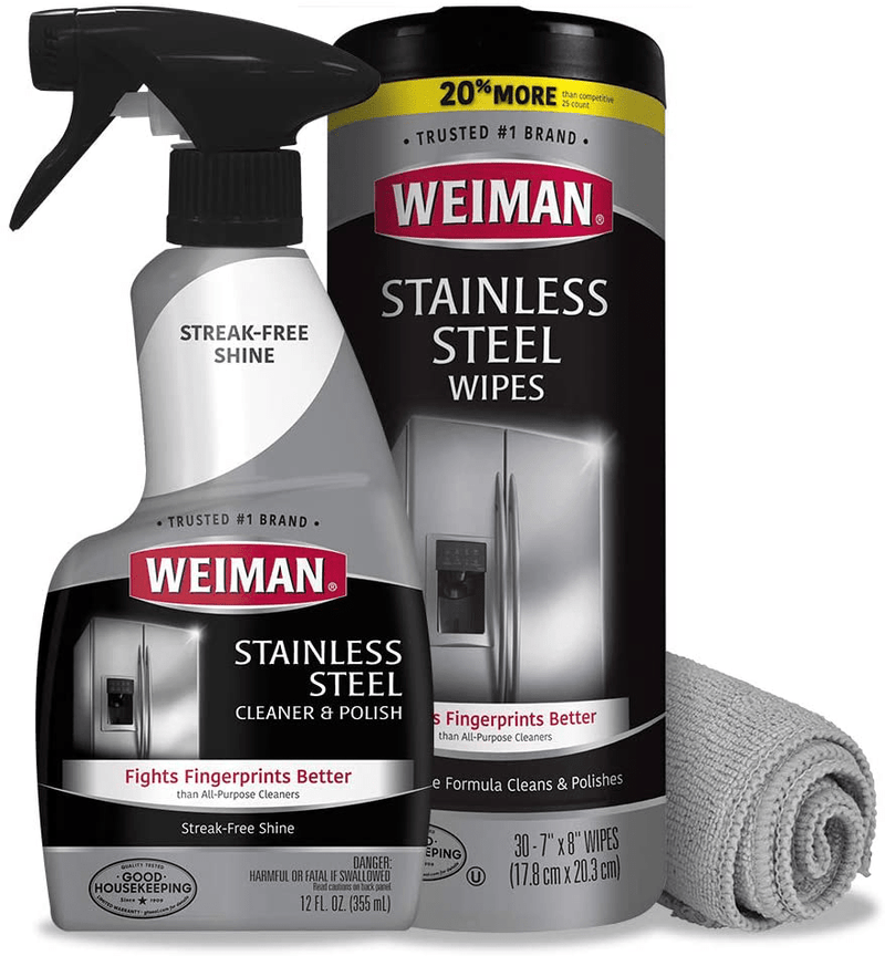 Weiman Stainless Steel Cleaner Kit - Fingerprint Resistant, Removes Residue, Water Marks and Grease from Appliances - Works Great on Refrigerators, Dishwashers, Ovens, and Grills - Packaging May Vary Home & Garden > Household Supplies > Household Cleaning Supplies Weiman 3 Piece Set  