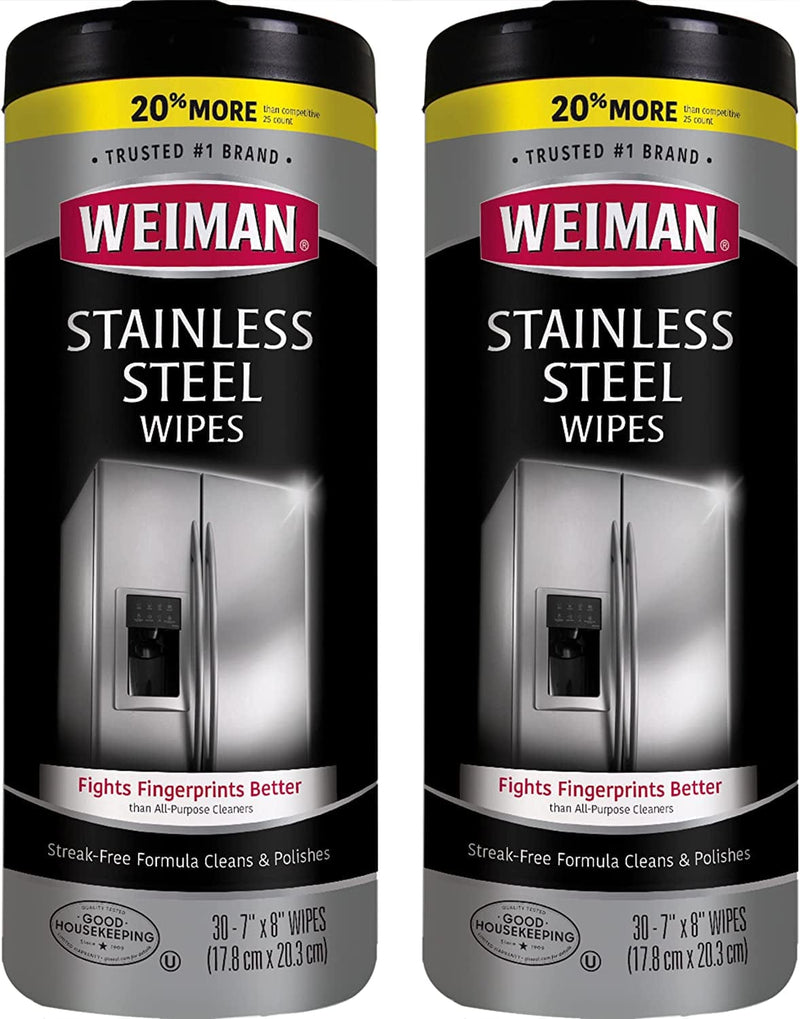 Weiman Stainless Steel Cleaning Wipes [2 Pack] Removes Fingerprints, Residue, Water Marks and Grease from Appliances - Works Great on Refrigerators, Dishwashers, Ovens, Grills and More