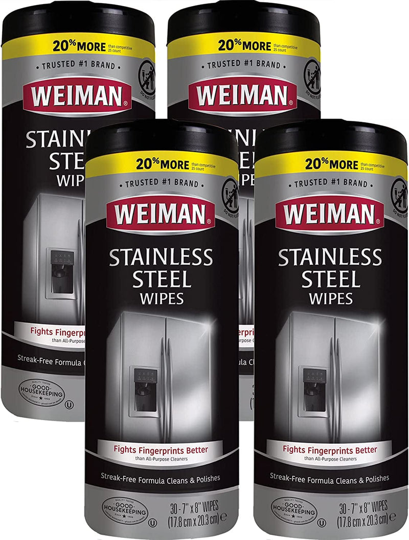 Weiman Stainless Steel Cleaning Wipes [2 Pack] Removes Fingerprints, Residue, Water Marks and Grease from Appliances - Works Great on Refrigerators, Dishwashers, Ovens, Grills and More Home & Garden > Household Supplies > Household Cleaning Supplies Weiman 30 Count (Pack of 4)  