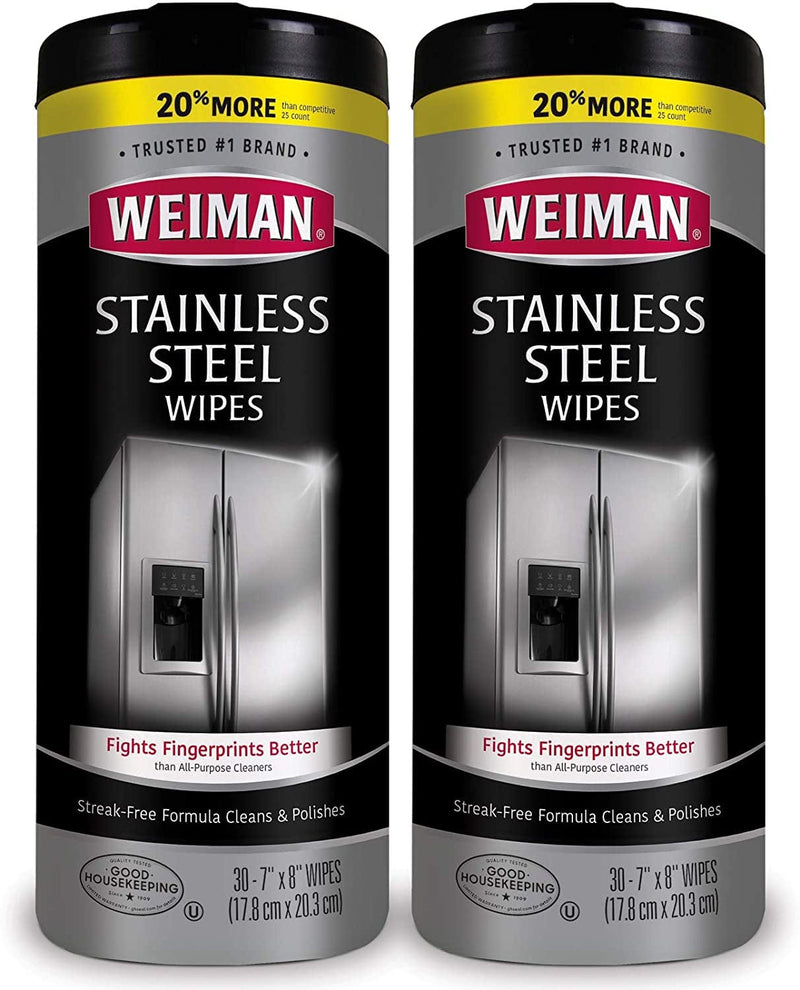 Weiman Stainless Steel Cleaning Wipes [2 Pack] Removes Fingerprints, Residue, Water Marks and Grease from Appliances - Works Great on Refrigerators, Dishwashers, Ovens, Grills and More Home & Garden > Household Supplies > Household Cleaning Supplies Weiman 2 Pack IPQ  