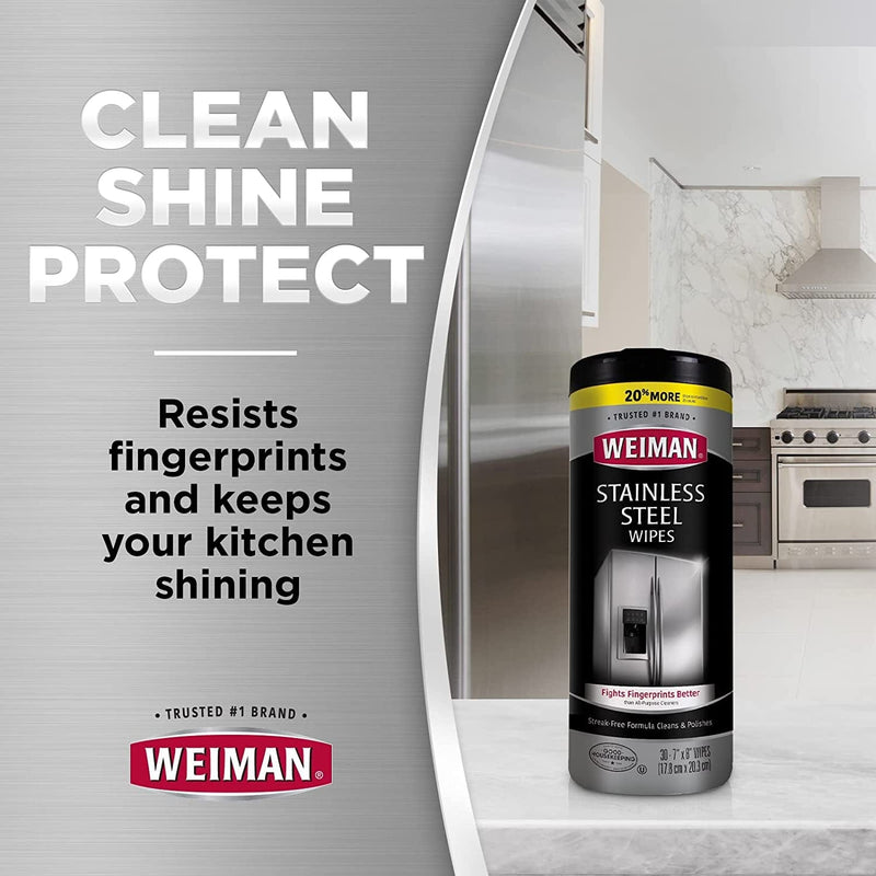 Weiman Stainless Steel Cleaning Wipes [2 Pack] Removes Fingerprints, Residue, Water Marks and Grease from Appliances - Works Great on Refrigerators, Dishwashers, Ovens, Grills and More