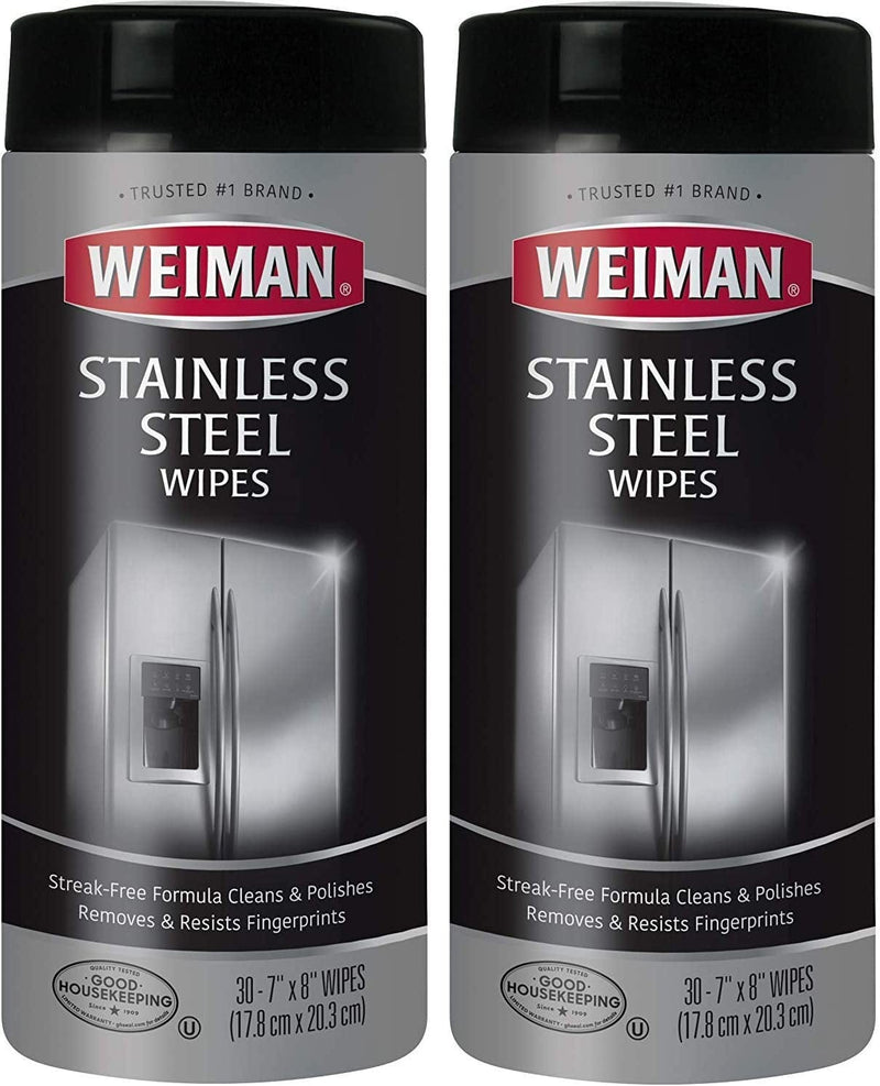 Weiman Stainless Steel Cleaning Wipes [2 Pack] Removes Fingerprints, Residue, Water Marks and Grease from Appliances - Works Great on Refrigerators, Dishwashers, Ovens, Grills and More(8 X 6.6 X 3.2)