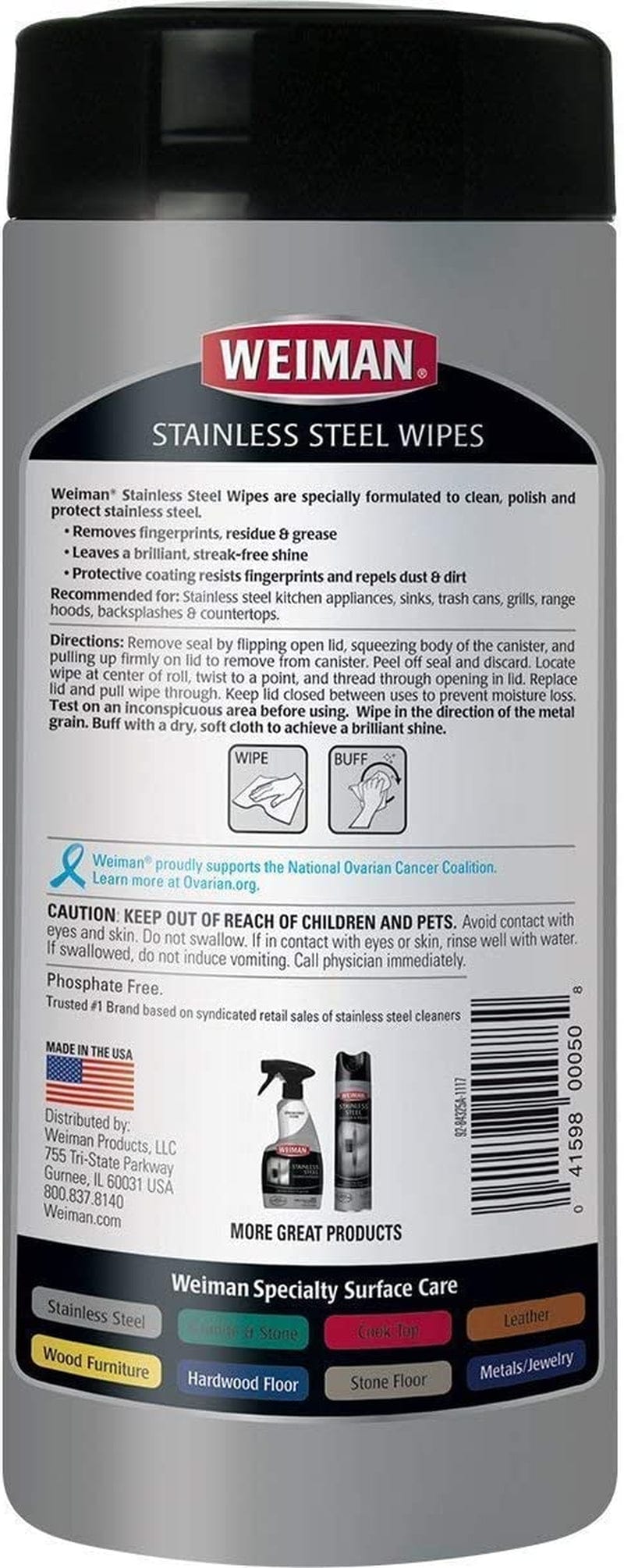 Weiman Stainless Steel Cleaning Wipes [2 Pack] Removes Fingerprints, Residue, Water Marks and Grease from Appliances - Works Great on Refrigerators, Dishwashers, Ovens, Grills and More(8 X 6.6 X 3.2)