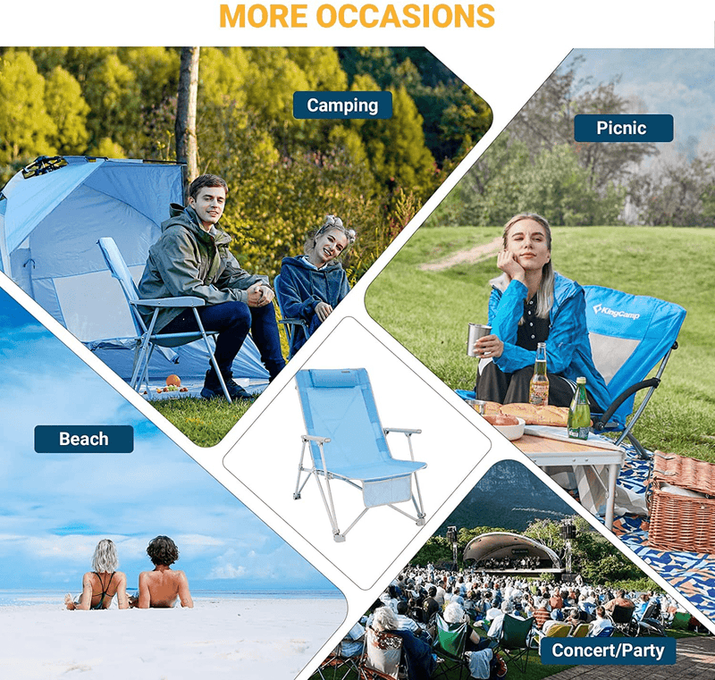 #WEJOY 2 Pack High Back Folding Beach Chair,Portable Lightweight Camping Lawn Chairs for Adults with Hard Arm,Headrest,Pocket for Outdoor Camp Festival Sand Concert Travel Picnic BBQ, 265 LBS