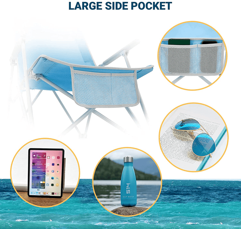 #WEJOY High Back Folding Beach Chair,Portable Lightweight Camping Lawn Chairs for Adults with Hard Arm,Headrest,Pocket for Outdoor Camp Festival Sand Concert Travel Picnic BBQ Sport Events, 265 LBS