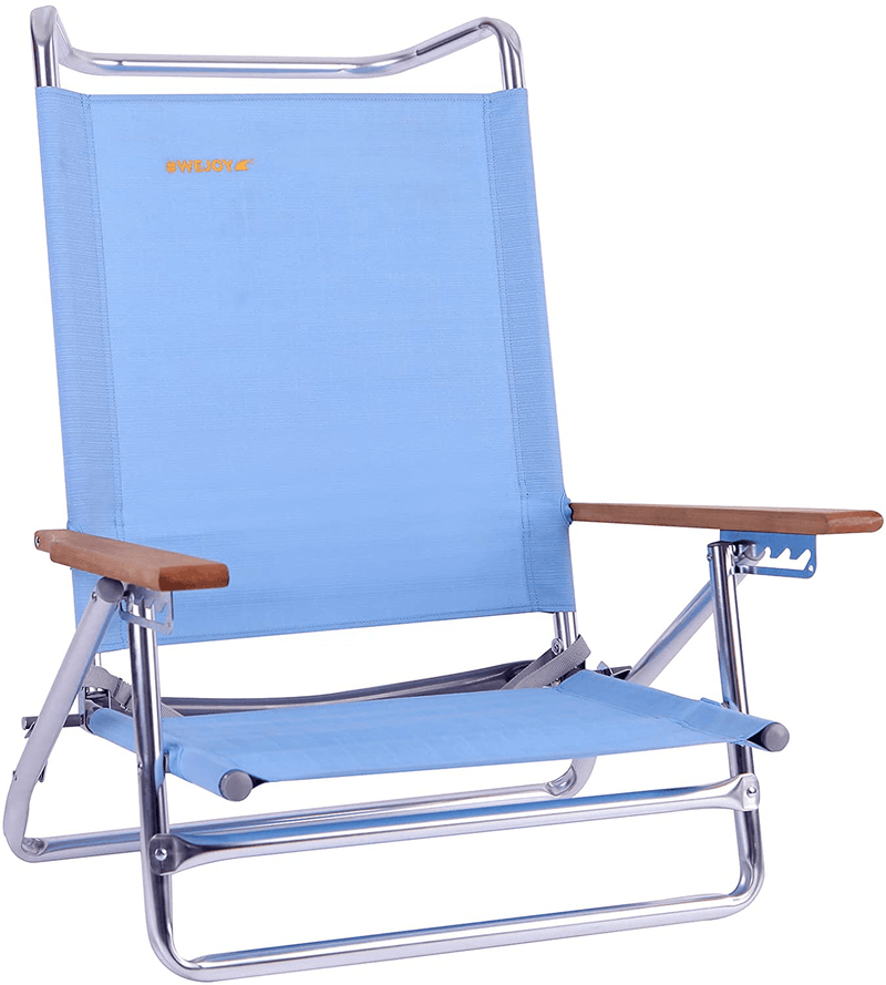 #WEJOY Chaise de plage pliante portable Chaise de camping légère Chaises de jardin pour concerts Chaises de plage à plat Sac à dos inclinable Chaises d'extérieur avec poches latérales, bandoulière, supporte 265 lb