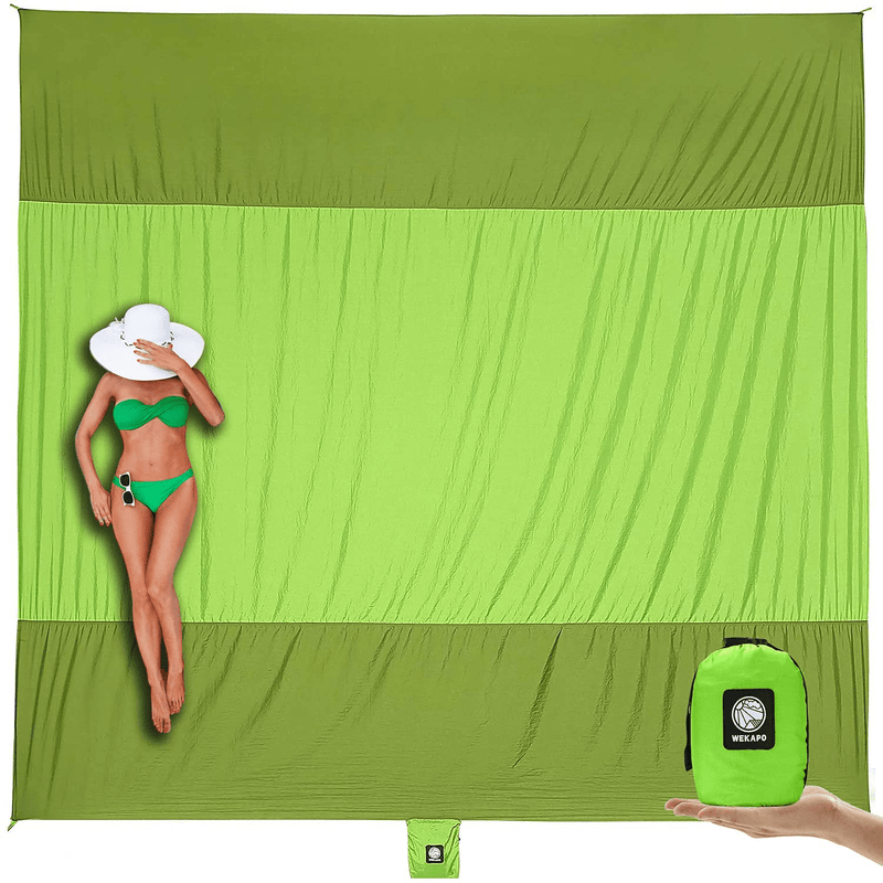 Wekapo Beach Blanket Sandproof, Extra Large Oversized 10'X 9' for 2-8 Person Beach Mat, Big & Compact Sand Free Mat Quick Drying, Lightweight & Durable with 6 Stakes & 4 Corner Pockets Home & Garden > Lawn & Garden > Outdoor Living > Outdoor Blankets > Picnic Blankets Wekapo Green  