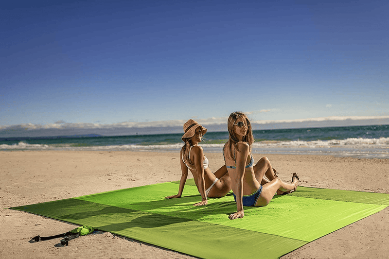 Wekapo Beach Blanket Sandproof, Extra Large Oversized 10'X 9' for 2-8 Person Beach Mat, Big & Compact Sand Free Mat Quick Drying, Lightweight & Durable with 6 Stakes & 4 Corner Pockets