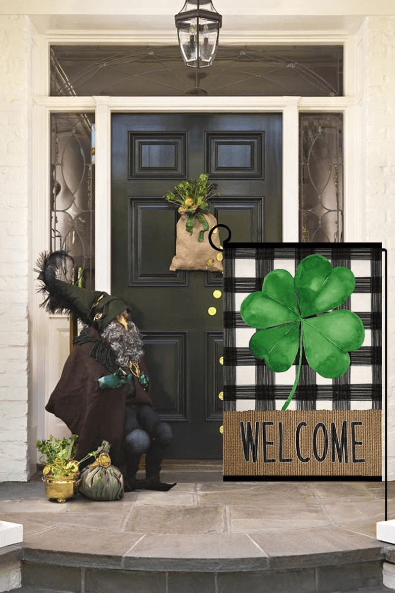 Welcome Spring St. Patrick'S Day Clover Small Garden Flag Vertical Double Sided Burlap Buffalo Shamrock Farmhouse Yard Outdoor Decoration 12 X 18 Inches Arts & Entertainment > Party & Celebration > Party Supplies Sambosk   