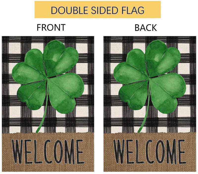 Welcome Spring St. Patrick'S Day Clover Small Garden Flag Vertical Double Sided Burlap Buffalo Shamrock Farmhouse Yard Outdoor Decoration 12 X 18 Inches Arts & Entertainment > Party & Celebration > Party Supplies Sambosk   