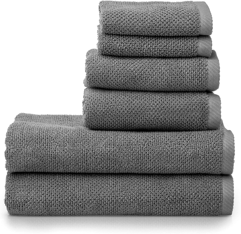 Welhome Franklin Premium 100% Cotton 6 Piece Towel Set | Dusty Blue | Popcorn Textured | Highly Absorbent | Durable | Low Lint | Hotel & Spa Bathroom Towels | 600 GSM | 2 Bath 2 Hand 2 Wash Towels