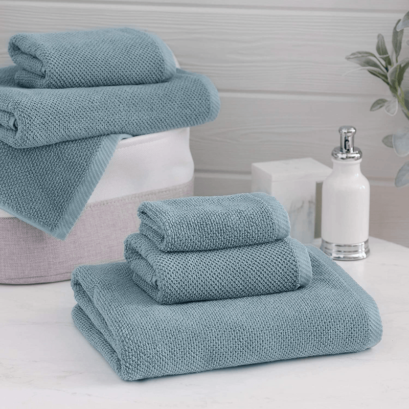 Welhome Franklin Premium 100% Cotton 6 Piece Towel Set | Dusty Blue | Popcorn Textured | Highly Absorbent | Durable | Low Lint | Hotel & Spa Bathroom Towels | 600 GSM | 2 Bath 2 Hand 2 Wash Towels Home & Garden > Linens & Bedding > Towels Welhome   