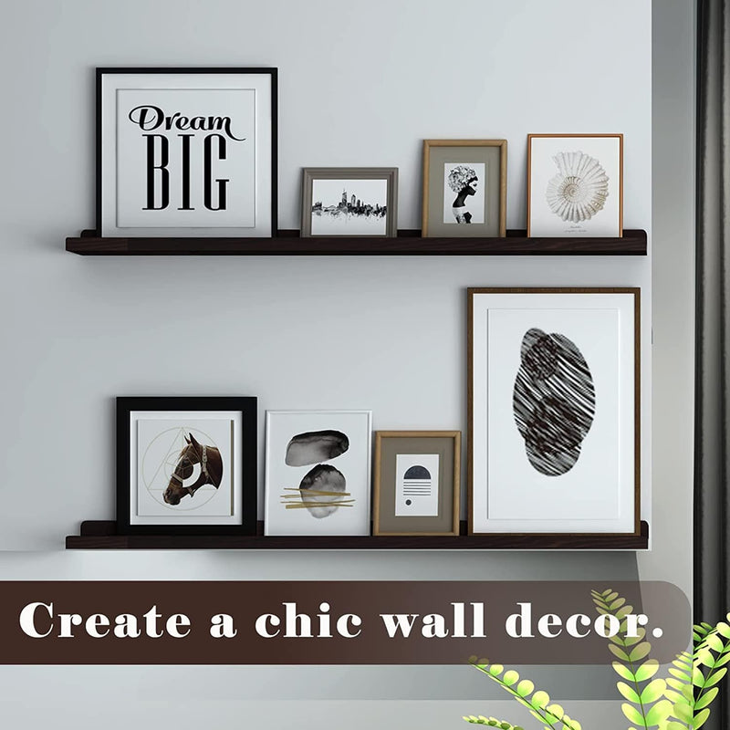 WELLAND Espresso Picture Ledge Shelf Display Wall Shelf 48" for Bedroom, Living Room, Bathroom, Kitchen, Office and More