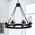 Wellmet 8-Light Farmhouse Chandeliers for Dining Room, 30 inch Rustic Wagon Wheel Chandelier with Seeded Glass Shade, Antique Vintage Round Wood-Painted Hanging Lighting Kitchen Island Living Room Home & Garden > Lighting > Lighting Fixtures > Chandeliers Wellmet Black  
