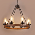 Wellmet 8-Light Farmhouse Chandeliers for Dining Room, 30 inch Rustic Wagon Wheel Chandelier with Seeded Glass Shade, Antique Vintage Round Wood-Painted Hanging Lighting Kitchen Island Living Room Home & Garden > Lighting > Lighting Fixtures > Chandeliers Wellmet Wood  