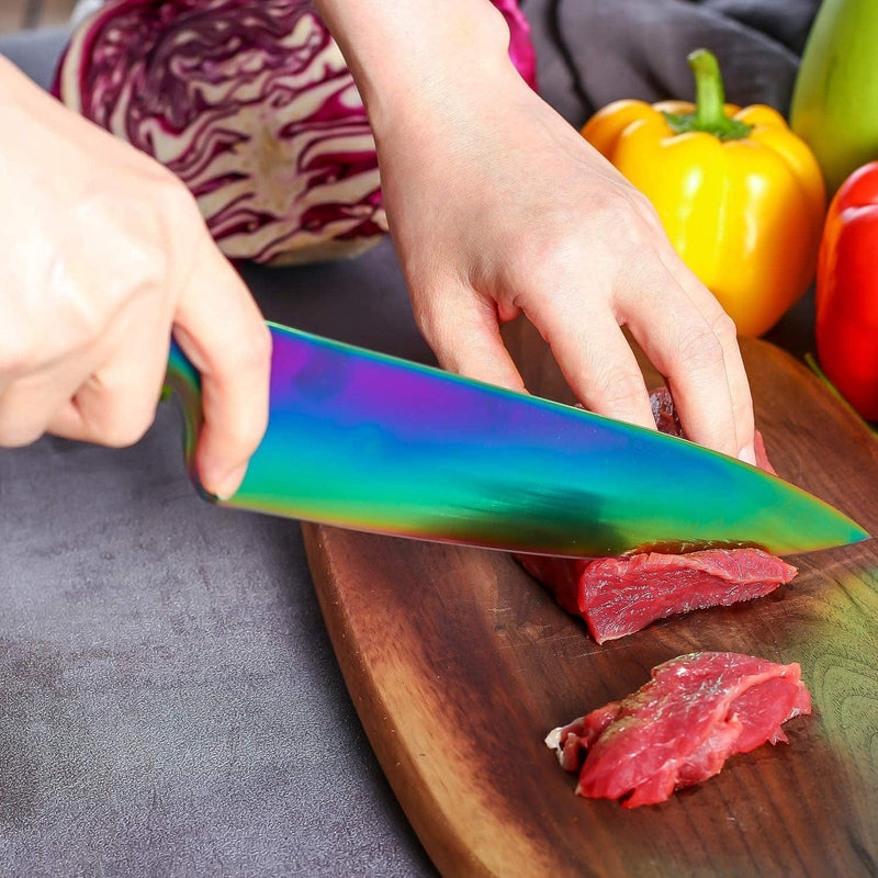 WELLSTAR Kitchen Knife Set 3 Piece, Razor Sharp German Stainless Steel Blade and Comfortable Handle with Rainbow Titanium Coated, Chef Santoku Paring for Cutting Dicing Mincing and Peeling, Gift Box Home & Garden > Kitchen & Dining > Kitchen Tools & Utensils > Kitchen Knives WELLSTAR   