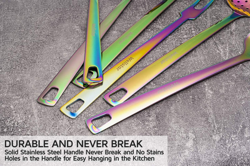 WELLSTAR Kitchen Utensil Set, 6 Pcs Rainbow Cooking Utensil Set – Durable 304 Stainless Steel Kitchen Tools and Gadgets – Pasta Server, Ladle, Serving Spoon, Turner, Skimmer and Fork, Dishwasher Safe Home & Garden > Kitchen & Dining > Kitchen Tools & Utensils WELLSTAR   