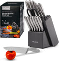 WELLSTAR Rainbow Knife Set 14 Pieces, Iridescent German Stainless Steel Kitchen Knives Set with Wooden Block, Colorful Titanium Coating, Chef’S Knife Block Set with Scissors and Built-In Sharpener Home & Garden > Kitchen & Dining > Kitchen Tools & Utensils > Kitchen Knives WELLSTAR Silver  