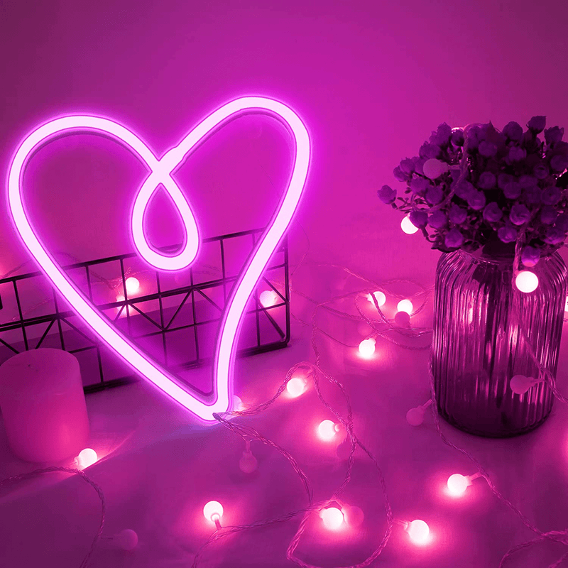 WENMER Heart Neon Light Valentine'S Neon Heart Sign LED Neon Light Battery or USB Powered for Wall Room Decoration for Christmas, Valentine’S Day, Party Birthday Gift