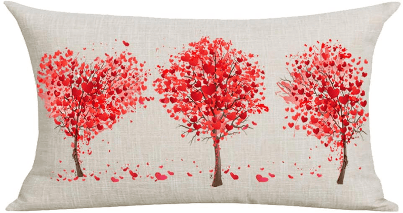 Wepurchase Fall Y'All Autumn Red Maple Tree Heart Shaped Type Leaf Valentine'S Day Lover Cotton Linen Decorative Home Sofa Living Room Throw Pillow Case Cushion Cover Rectangle 12X20 Inch Home & Garden > Decor > Chair & Sofa Cushions WePurchase   