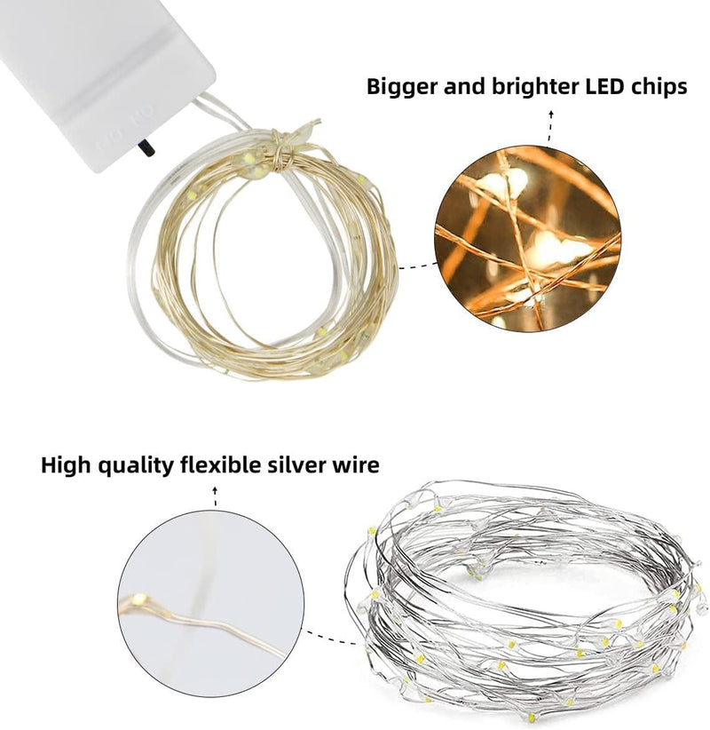 WERTIOO 24 Pack Fairy Lights Battery Operated, 6.5Ft 20 LED String Lights Flexible Silver Wire Mini Fairy String Lights for Indoor Mason Jars Wedding Party Christmas Decor Home & Garden > Lighting > Light Ropes & Strings WERTIOO   
