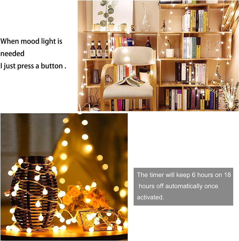 WERTIOO 33Ft 100 Leds Battery Operated String Lights Globe Fairy Lights with Remote Control for Outdoor/Indoor, Tent, Camping, Bedroom,Garden,Christmas Tree[8 Modes,Timer ] (Warm White) Home & Garden > Lighting > Light Ropes & Strings WERTIOO   