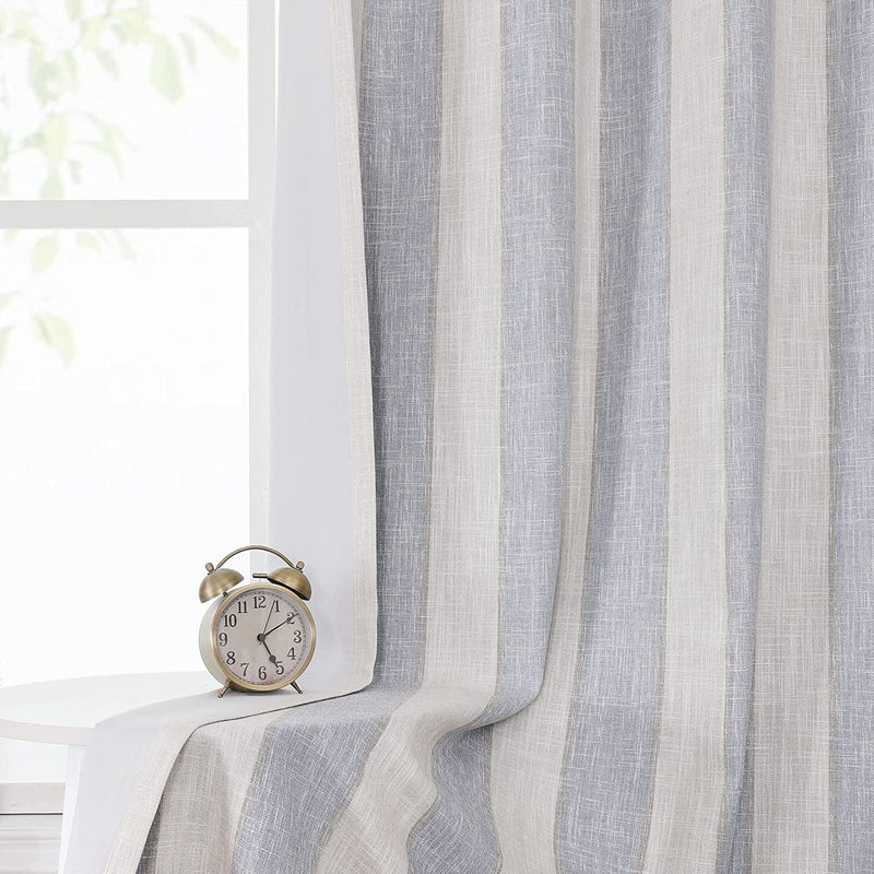 WEST LAKE Blue and Beige 100% Blackout Farmhouse Curtain 84 Inches Long Thermal Insulated Grommet Blackout Window Treatment Blue White Vertical Striped for Bedroom,Living Room,50" Wx84 L,1 Panel Home & Garden > Decor > Window Treatments > Curtains & Drapes WEST LAKE Blue 50"Wx84"L|1 Panel 