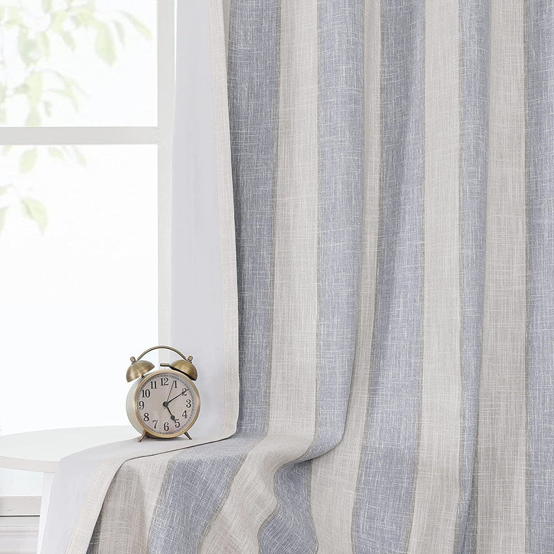 WEST LAKE Blue and Beige 100% Blackout Farmhouse Curtain 84 Inches Long Thermal Insulated Grommet Blackout Window Treatment Blue White Vertical Striped for Bedroom,Living Room,50" Wx84 L,1 Panel Home & Garden > Decor > Window Treatments > Curtains & Drapes WEST LAKE Blue 50"Wx95"L|1 Panel 
