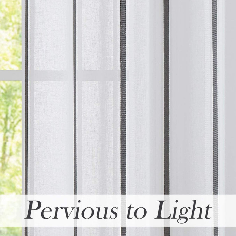 WEST LAKE Stripe Linen Sheer Curtain Grommets Top Pinstripes Rustic Farmhouse Semi Sheer Window Treatment Sets for Dining, Living Room, Bedroom, Gray and White Stripe, 52''X95'', 2 Pieces Home & Garden > Decor > Window Treatments > Curtains & Drapes WEST LAKE   