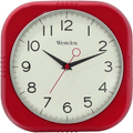 Westclox 9.5 inch Square Retro Wall Clock - Chrome Trim - Convex Dome Glass Lens - Easy to Read - Battery Operated Clock for Kitchen, Garage or Office (Red) Home & Garden > Decor > Clocks > Wall Clocks Westclox Red  