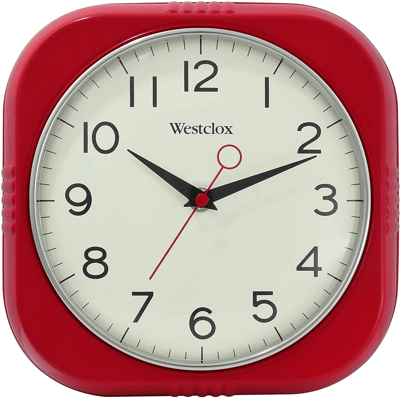 Westclox 9.5 inch Square Retro Wall Clock - Chrome Trim - Convex Dome Glass Lens - Easy to Read - Battery Operated Clock for Kitchen, Garage or Office (Red) Home & Garden > Decor > Clocks > Wall Clocks Westclox Red  