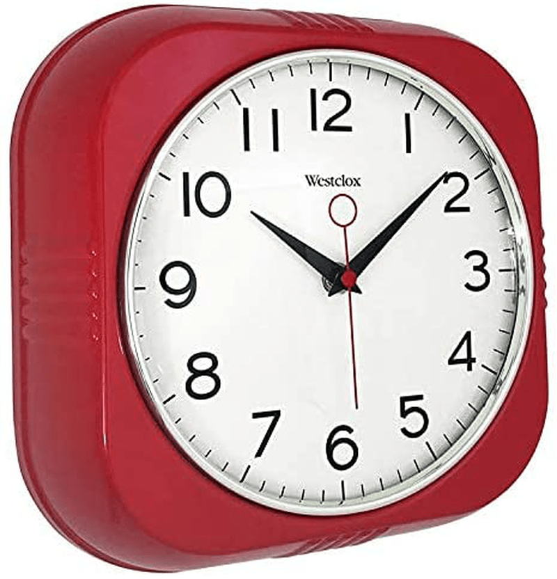 Westclox 9.5 inch Square Retro Wall Clock - Chrome Trim - Convex Dome Glass Lens - Easy to Read - Battery Operated Clock for Kitchen, Garage or Office (Red) Home & Garden > Decor > Clocks > Wall Clocks Westclox   