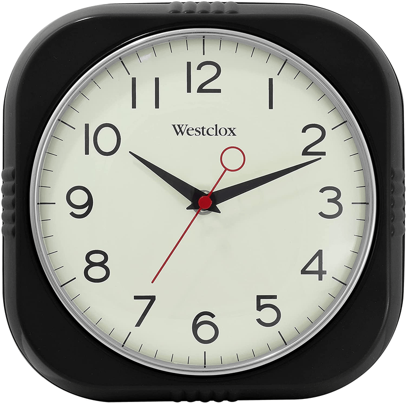 Westclox 9.5 inch Square Retro Wall Clock - Chrome Trim - Convex Dome Glass Lens - Easy to Read - Battery Operated Clock for Kitchen, Garage or Office (Red) Home & Garden > Decor > Clocks > Wall Clocks Westclox Black  